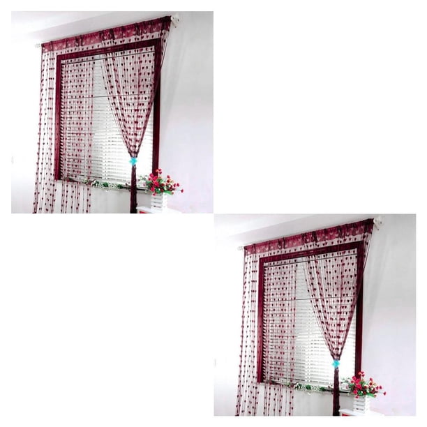 Yuarrent Dulce corazón borla cadena puerta cortina ventana habitación cortina divisor varilla bolsillo viento rojo 100cmX200cm 2piezas Yuarrent CBP009902