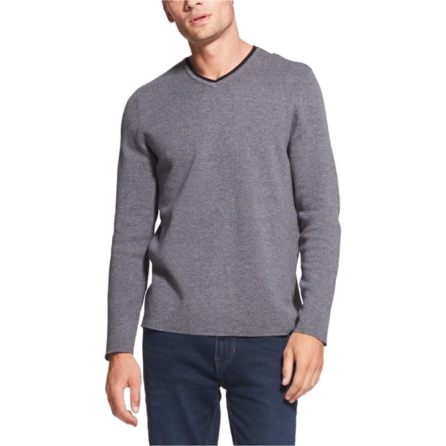 DKNY Mens V-Neck Pullover Sweater, Grey, XX-Large