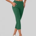 thumbnail image 5 of HNMKIU Knitted Slim Pull on Elastic High Waisted Capri Leggings with Pockets for Women Abdominal Control and Work Yoga Pants Women 02_Green,L, 5 of 5