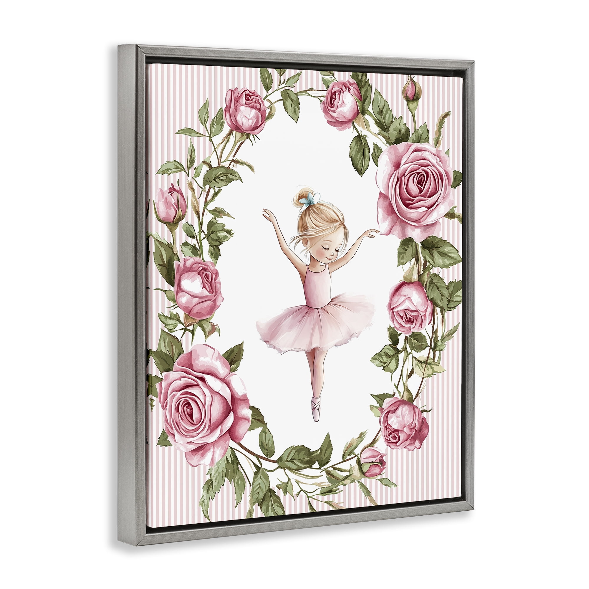 Stupell Industries Little Rose Dance Gray Framed Floater Canvas Wall Art, design by Christine Simpson Art