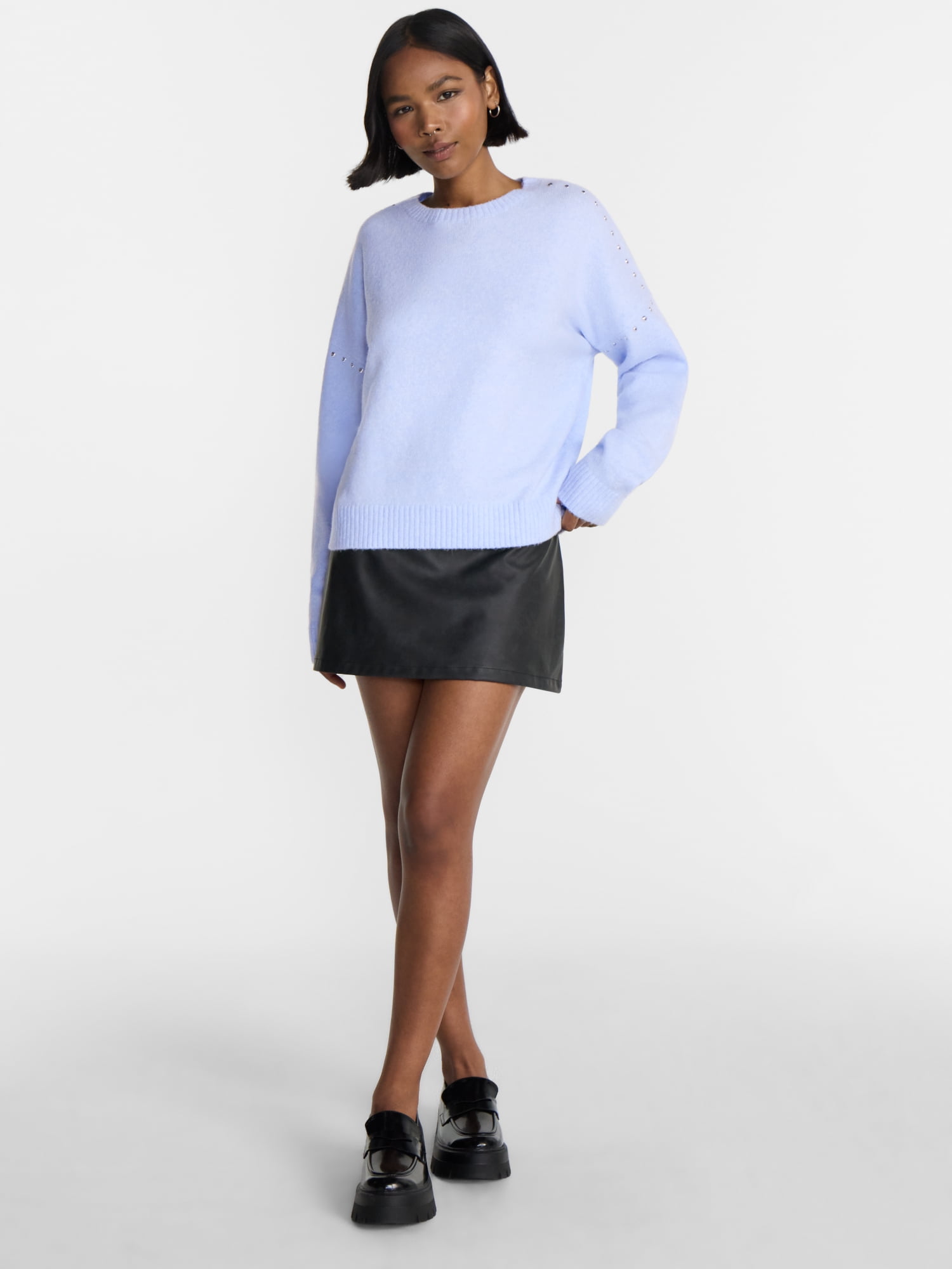 No Boundaries Studded Sweater, Lightweight, Women's and Women's Plus XXS-XXL