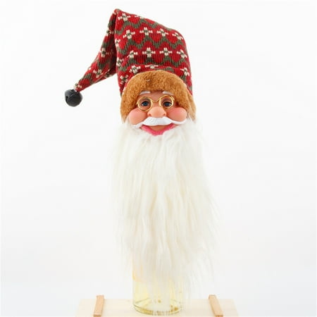 

NIUREDLTD Christmas Supplies Bottle Set Santa Claus Head Red Cover Case Bag Gift