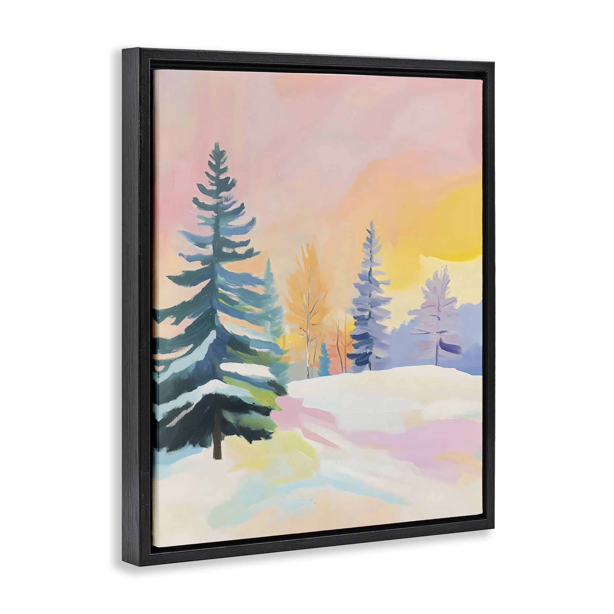 Stupell Industries Winter Forest Snowscape in Pastels Black Framed Floater Canvas Wall Art, design by The Prints Vibe