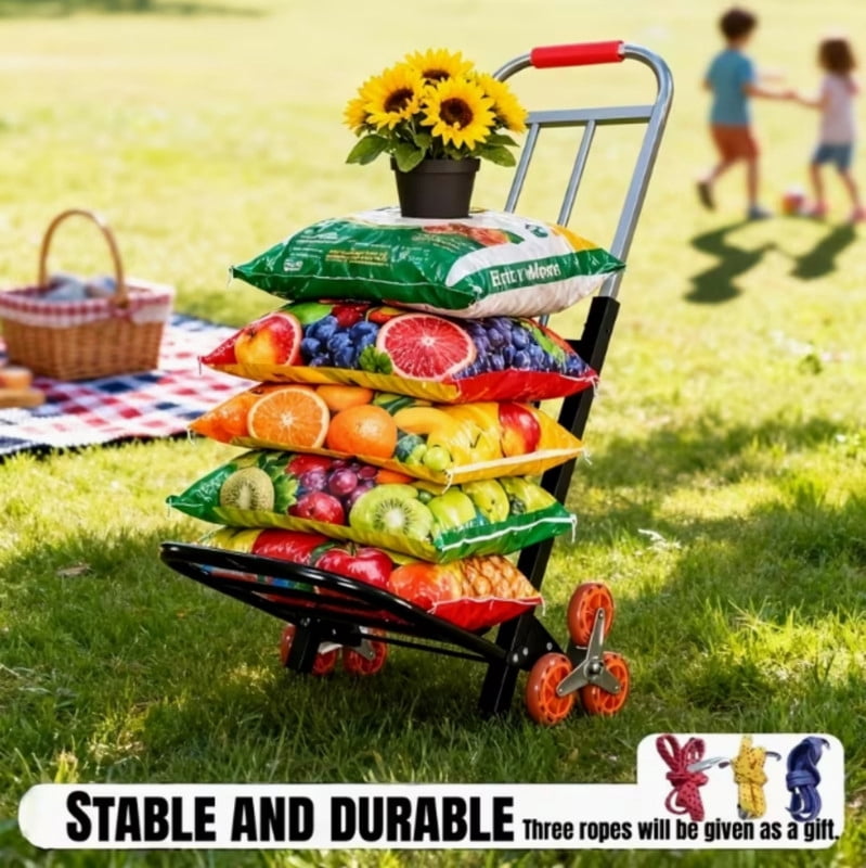 Heavy Duty Folding Hand Truck Stair Climbing Cart with Large Wheels, Portable Luggage Dolly Garden Folding Trolley Moving Cart for Travel Moving Shopping