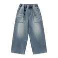 thumbnail image 5 of CPNG Boys Baggy Jeans Vintage Wide Leg Straight Streetwear Denim Cargo Pants with Pockets Youth Kids Elastic Waist Oversized Y2k Trousers, 5 of 9