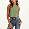 thumbnail image 4 of CYMMPU Women's Solid Ribbed High Neck Crop Tank Top, Sleeveless Slim Fit Y2K Basic Layering Vest Army Green XXL, 4 of 7
