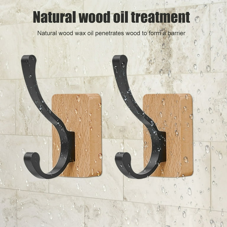 NAUMOO Wood Wall Hook, Set of Four Hooks, Wooden Pegs for Hanging Coat,  Hat, Purse (Black Walnut) 