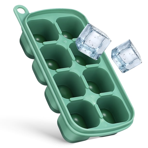 ColoMX Bandeja de hielo para congelador, bandeja de hielo de silicona con tapa, contenedor de preparación de comidas, moldes para sopa, fabricante de cubitos de hielo, contenedor con tapa