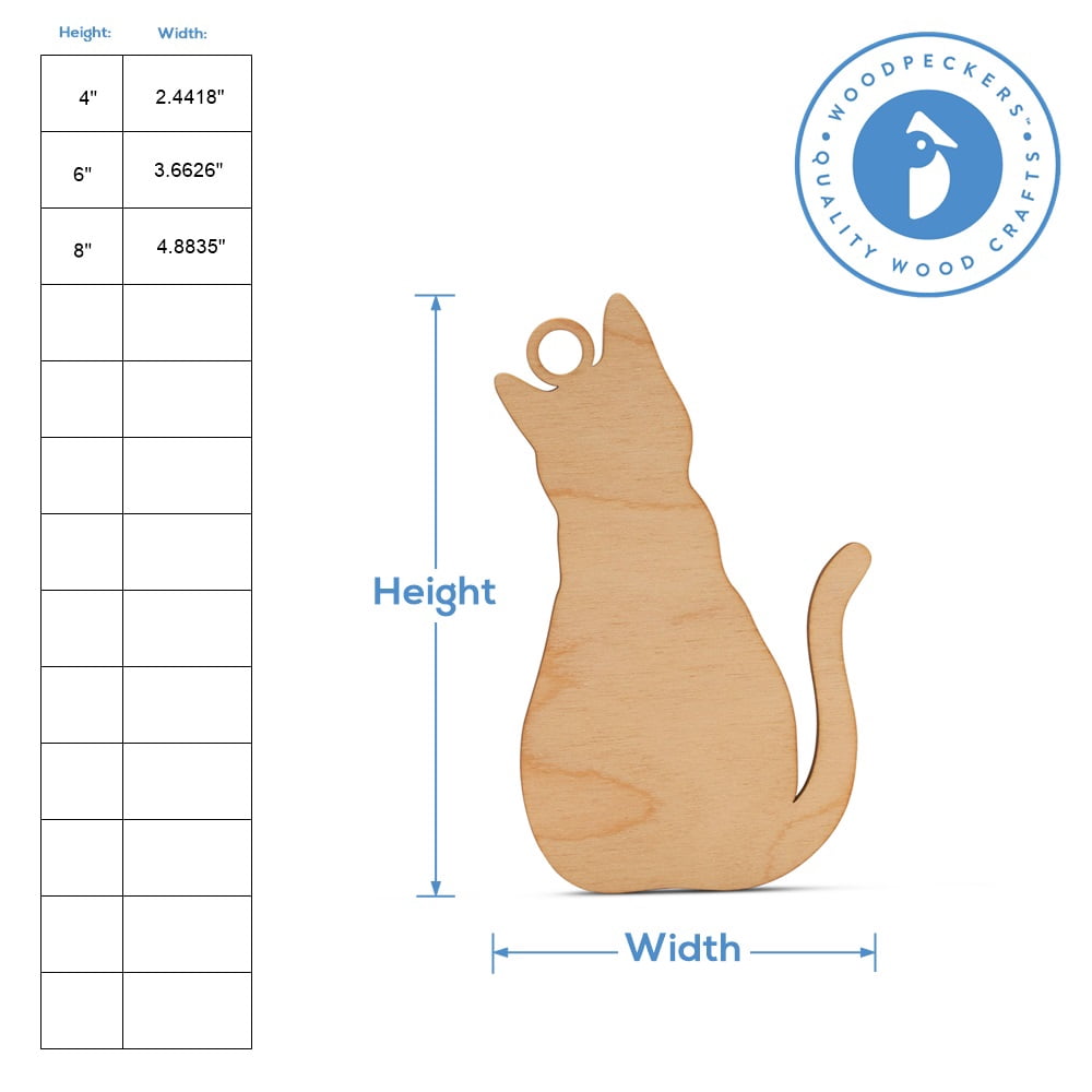 Wood Cat Ornament 8 inch, Pack of 5 Small Christmas/Halloween Decorations Cat Themed Cutouts for Crafts, by Woodpeckers