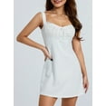thumbnail image 5 of Nituyy Women's Square Neck Sleeveless Tie Front Lace Trim A Line Party Mini Dress, 5 of 9