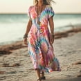 thumbnail image 2 of WULMLEO Dresses for Women Plus Size Tie Dye Batwing Sleeve Caftans Swimsuit Coverup Maxi Dress Loungewear Light pink M, 2 of 3