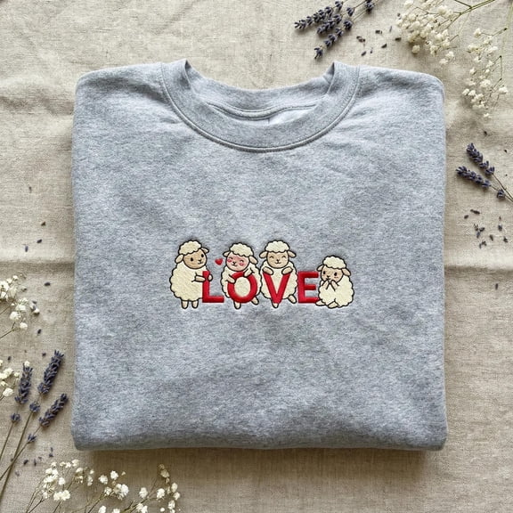 Embroidered Sheep Love Valentines Sweatshirt, Cute Lamb Couples Hoodie, Romantic Farm Animal Gift, Love Letter Sheep Apparel, Soft Top