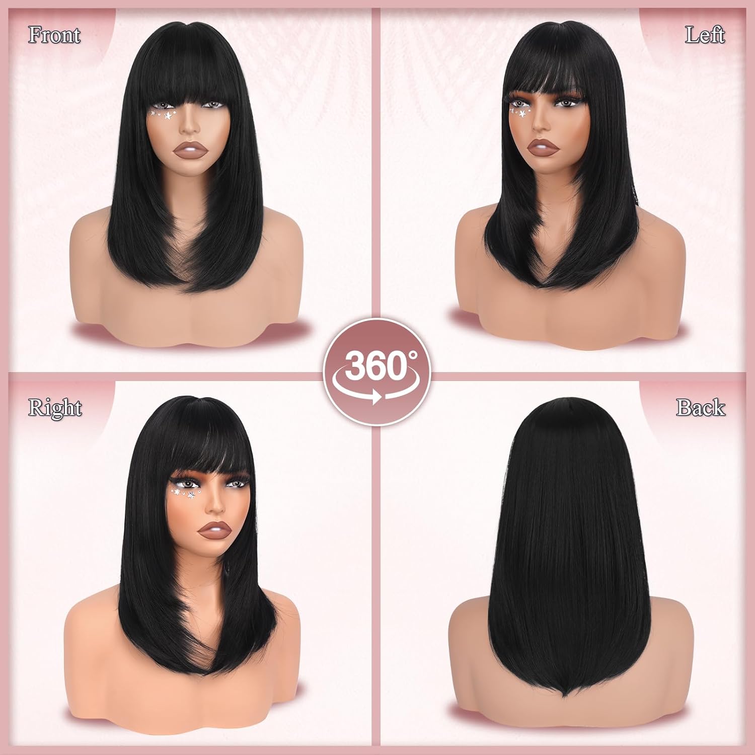 SUCS Blonde Bob Wigs with Bangs Shoulder Length Straight Natural Looking Synthetic Heat Resistant Medium Hair Wigs for Women Daily Party, 16 Inch Dirty Blonde