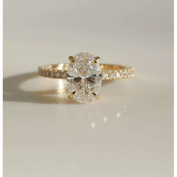 vylahjewellery 10K Rose Gold Moissanite Diamond Engagement Promise Ring Classic 2 CT Oval Cut Ring For Her