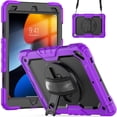 thumbnail image 2 of Case for iPad Air 3rd Generation 2019/iPad Pro 10.5 Inch 2017 with Screen Protector, 360 Degree Rotating Kickstand Hand Strap Heavy Duty Shockproof Cover with Shoulder Strap, Purple, 2 of 7