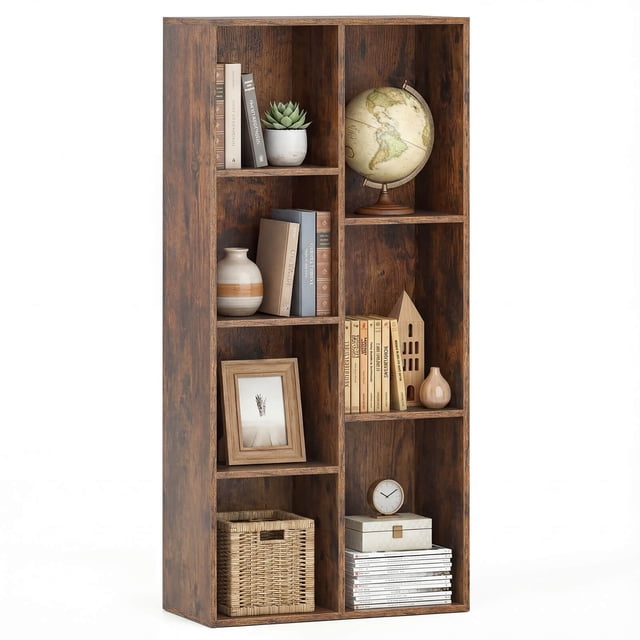 JWRWEFA 7 Cube Bookcase, Freestanding Cube Bookshelf with 7 Compartments, Vertical or Horizontal Storage Bookcase, Wooden Cube Storage Organizer for Living Room, Office, Bedroom
