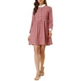 thumbnail image 2 of INSPIRE CHIC Robe-Chemise à Carreaux pour Femme à Manches Longues Boutonnée à Col Pointu TP Rose Foncé, 2 of 7