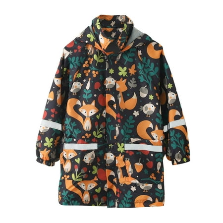 

Girls Hooded Raincoat Cartoon Print Rain Dungarees Windproof Waterproof 2-11Y Outwear Raincoat Trench Coat Hoodies Clothes Toddler Snow Suits