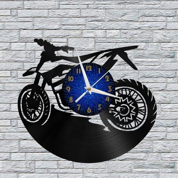 Off-Road motorcycle Vinyl Wall Clock, Vinyl Record Clock Wall Art Silent & Non-ticking(12 inchs B)
