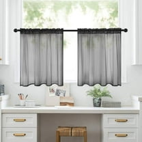 Btomtd 2pcs Semi Sheer Short Curtains in Solid Colour for Kitchen and Bathroom Thin Cafe Curtains Filter Light Beautifully for Any Home Space - 51.96"x18.11", Black