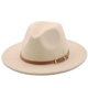 thumbnail image 2 of Sombrero Fedora de ala ancha y blanca para hombre y mujer, sombrero de fieltro de imitación de lana con cadena de Metal, decoración de Jazz Panamá, 56-60cm, 2 of 4