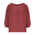 thumbnail image 4 of Womens Linen Cotton Shirts 3/4 Puff Sleeve Crewneck Button Down Blouse Loose Fit Casual Summer Gauze Shirt for Senior 2026, 4 of 6