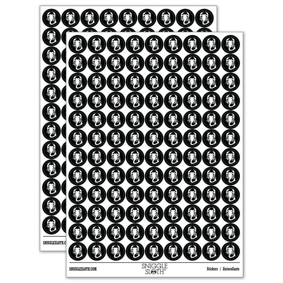 Scorpion Silhouette 200  Round Stickers - Black - Gloss Finish - 0.50" Size