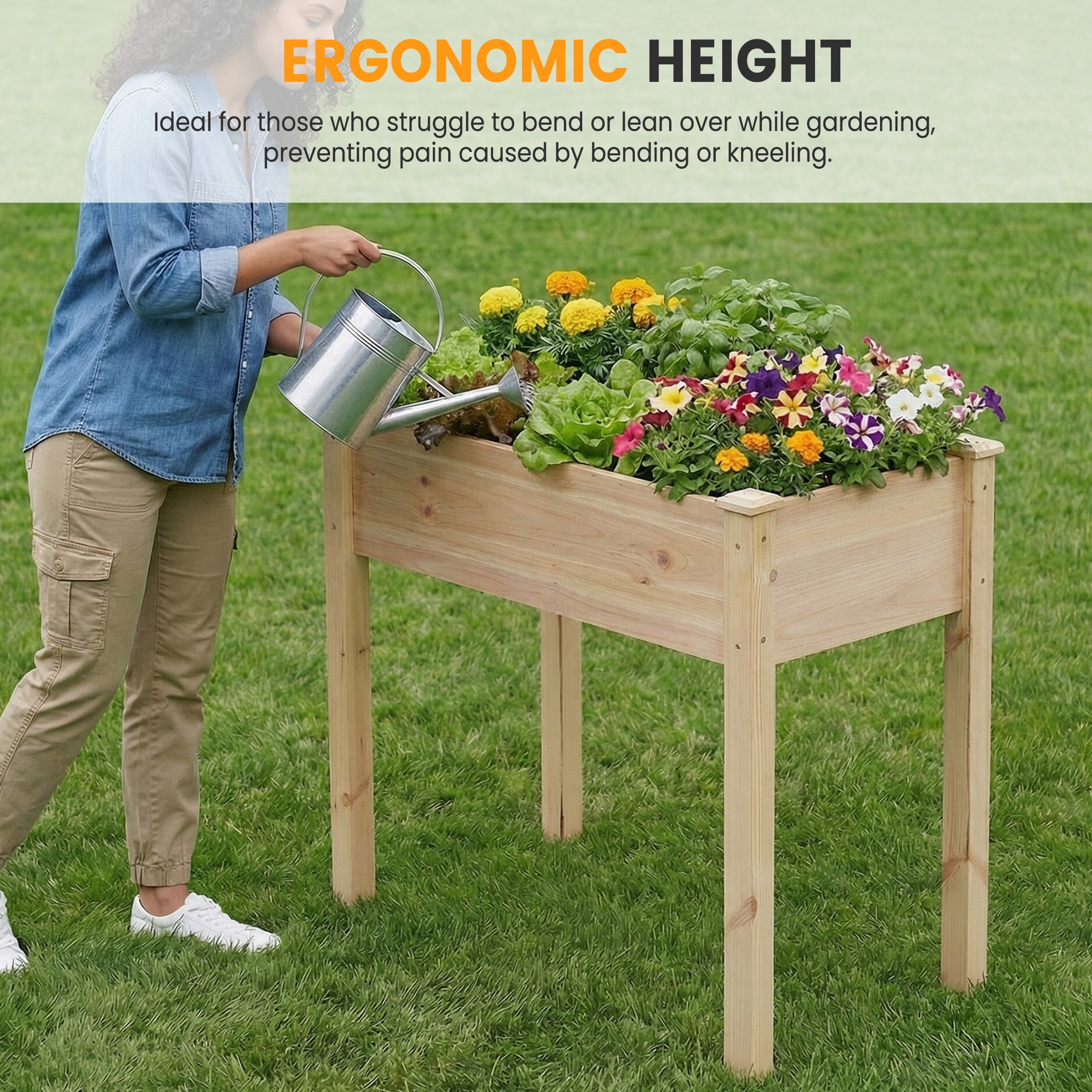 EDX Wooden Raised Garden Bed, Outdoor Planter Box Kit for Vegetables, Flowers and Herbs,Natural Wood Color