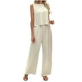 thumbnail image 3 of UVEASISHA Womens Summer Fashion Outfits 2 Piece Sleeveless Cut Out Back Tank Tops and Wide Leg Pants Matching Set Beige M, 3 of 10