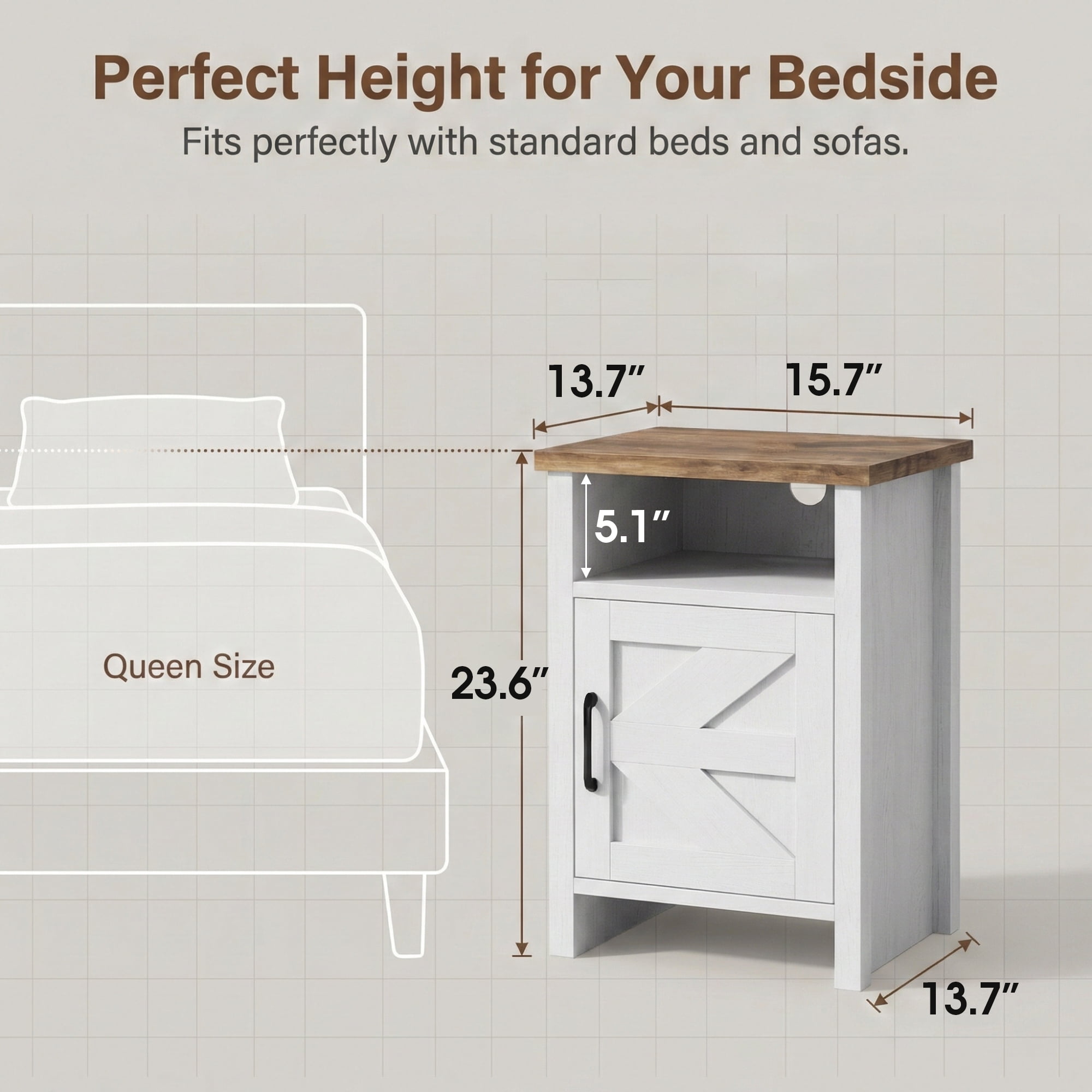 Homall Farmhouse Nightstand Set of 2 with Shelf and Barn Door Wood Modern Beside Tables for Bedroom Living Room, White