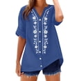 thumbnail image 3 of Aboser Embroidered Bohemian Tops for Women Cute Floral Printing Shirts Breathable Cotton Linen Tunic Top Summer Casual Short Sleeve Shirt Blouse for Beach Vacation Clothes, 3 of 8