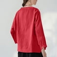 thumbnail image 4 of Delconic Women's Casual Loose Fit Linen Blouse, Button-Down V Neck Long Sleeve Shirt, Lightweight Breathable Top for Everyday Wear Red 4XL, 4 of 5