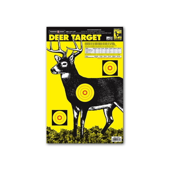 Thompson Target Deer 12.5x19in Paper Hunting Shooting Targets, 30 Pack, Yellow, Large