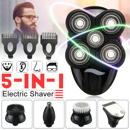 Men's Electric Rotary Shaver, 5 in 1 Men Bald Head Shaver Beard Razor Cordless Hair Grooming Trimmer Clipper Wet & Dry Shaver USB Power