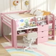 thumbnail image 4 of Harper & Bright Designs Full Low Loft Bed with Desk & Storage, Solid Wood Loft Bed with Drop-Down Cabinets, Bookcase & Whiteboard for Boys Girls, Pink, 4 of 12