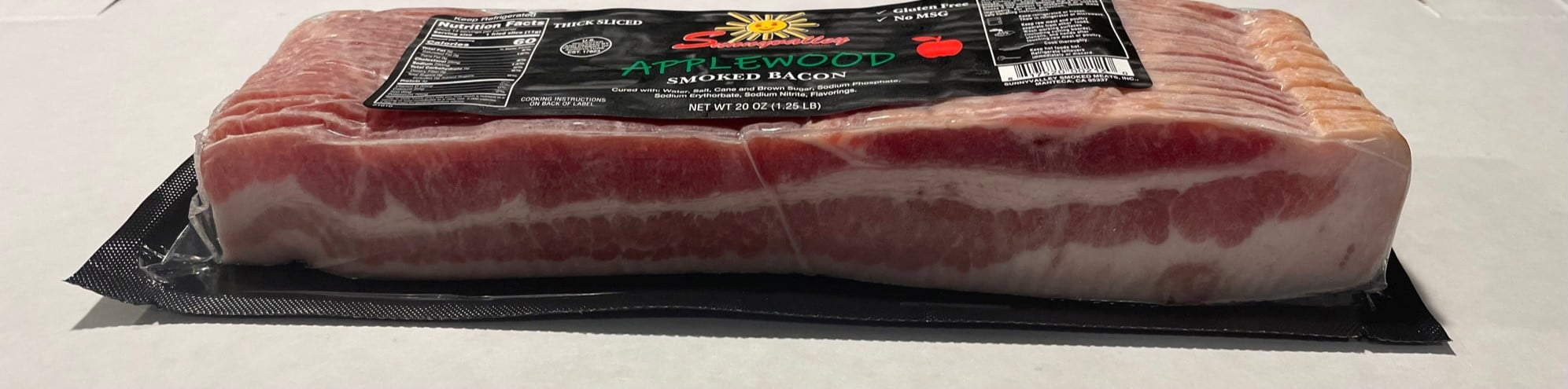 Sunnyvalley Fresh Applewood Smoked Bacon, 20 oz, Vacuum Sealed in Plastic, Ready to Cook