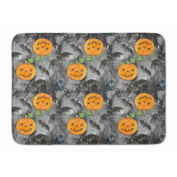 Watecolor Halloween Jack-O-Lantern Bats Machine Washable Memory Foam Mat