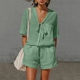 thumbnail image 2 of Bovxnpu Women 2 Piece Loungewear Set Beach Vacation Sweatsuit Tracksuit Set Women's Fashion Casual Short Sleeve Top Pocket Cotton Linen Shorts Outfits Set Summer Outfits, 2 of 9