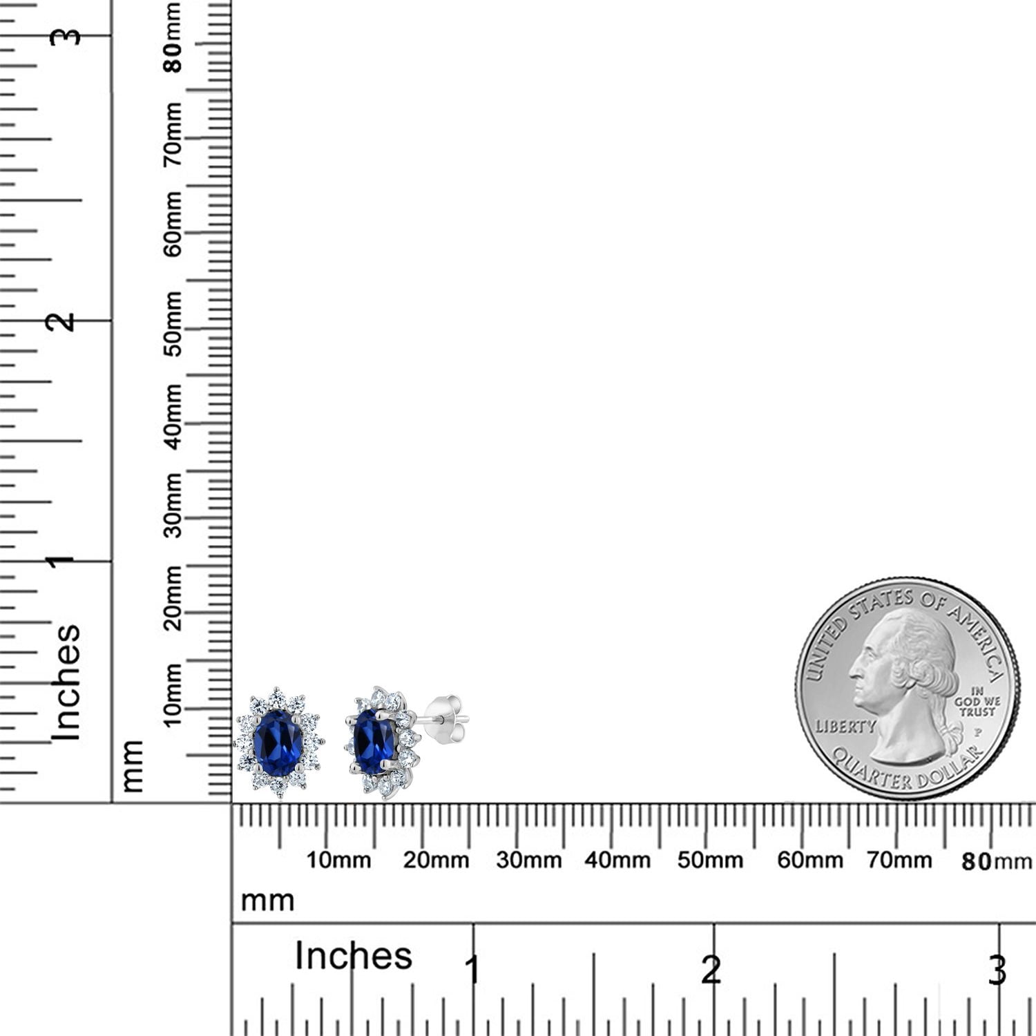 Gem Stone King 925 Sterling Silver Blue Created Sapphire Stud Halo Princess Diana Kate Middleton Post Earrings for Women (3.00 Cttw, Oval 7X5MM)