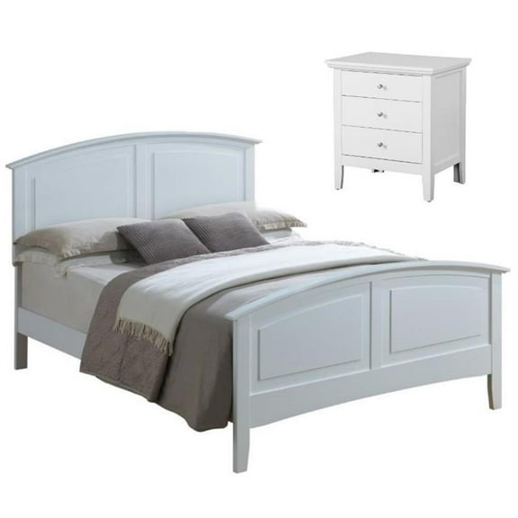 Home Square 2-Piece Set with Queen Panel Bed and 3-Drawer Nightstand in White
