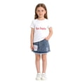 thumbnail image 2 of Xijirk Girls' 2-Piece Summer Outfit Letter Print Short Sleeve T-Shirt & Fra Yearsed Denim Skirt Set,6-7 Years, 2 of 3