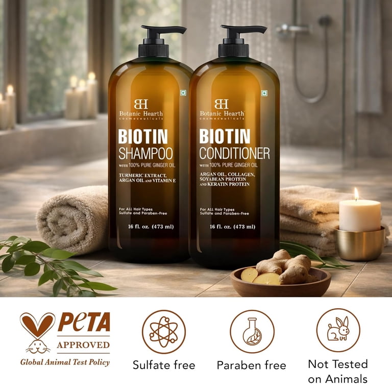 Botanic Hearth Biotin Shampoo & Conditioner, 16 fl oz, with Ginger