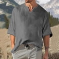 thumbnail image 2 of Men's Solid Color Pleated Quarter Sleeve Top Men's Retro V-Neck Top2XL, 2 of 5