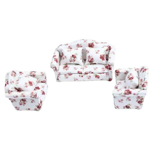 Sofá y sillón para casa de muñecas, muebles para casa de muñecas, juguete de simulación para bebés, escala 1:12 Conjunto de sofás