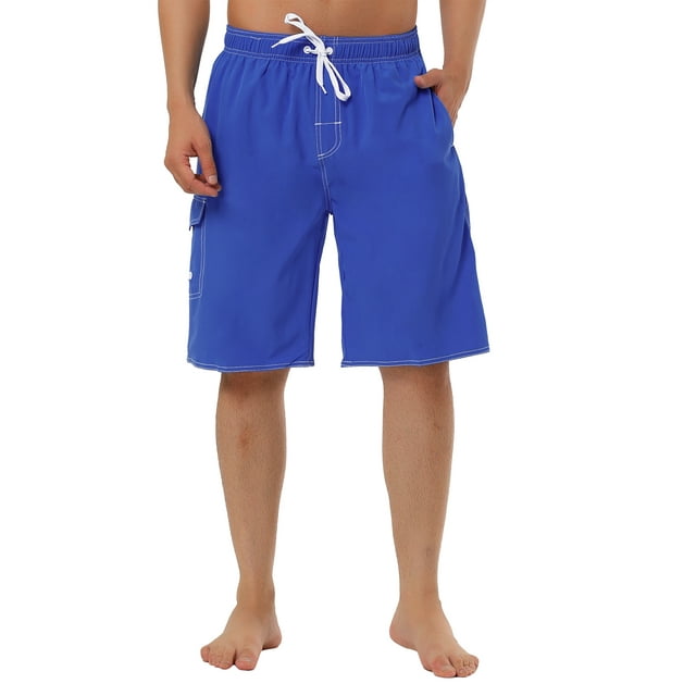 INSPIRE CHIC Men's Shorts Summer Drawstring Elastic Waist Solid Beach Board Swim Shorts 34 Navy Blue
