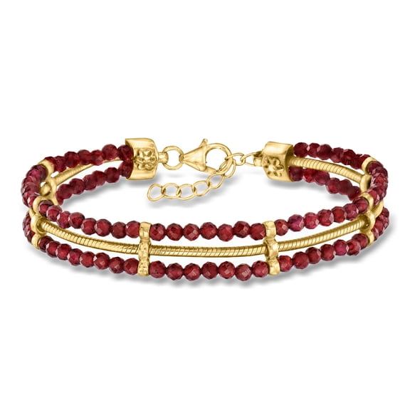 Ross-Simons 16.00 ct. t.w. Garnet Bead and Snake-Chain Bracelet in 18kt Gold Over Sterling, Women's, Adult