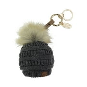 NYFASHION101® Pom Pom Beanie Key Chain Key Ring Handbag Tote Accessory - DK Melange
