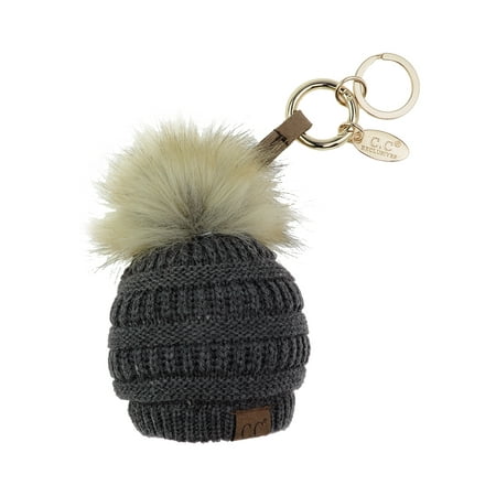 NYFASHION101® Pom Pom Beanie Key Chain Key Ring Handbag Tote Accessory - DK Melange