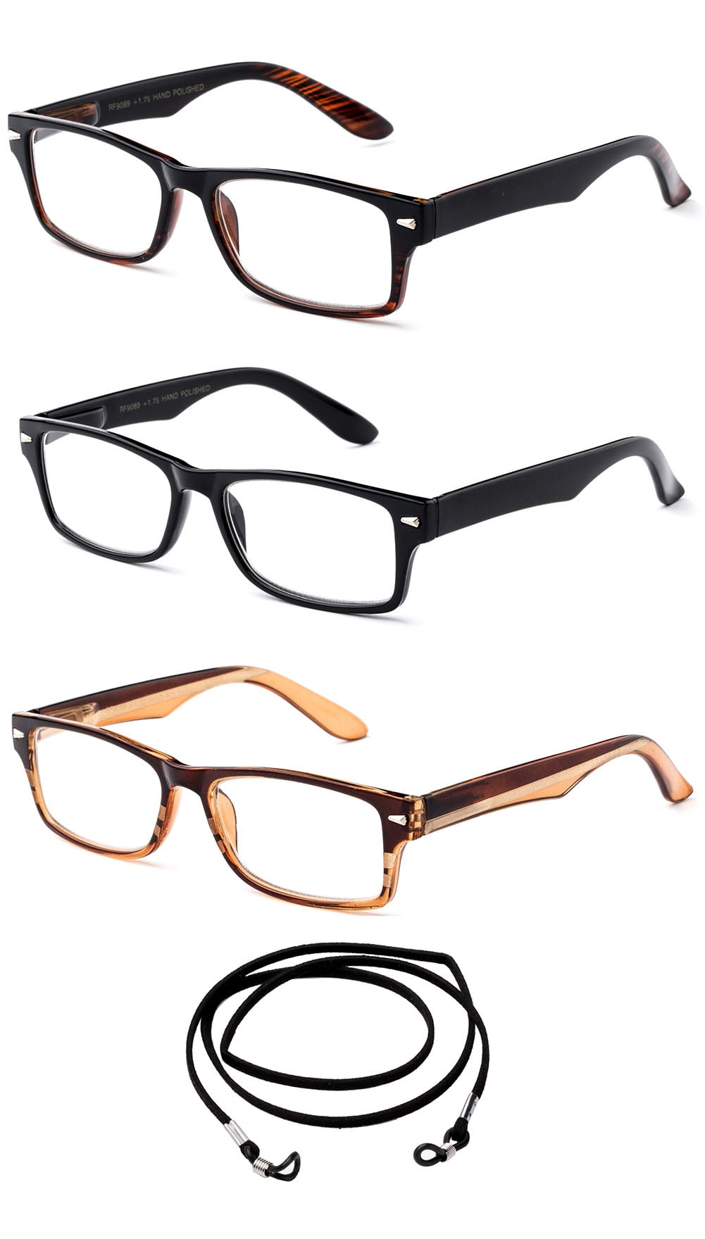3 Pack Newbee Fashion "Qio" Full Thick Frame Temple Design Fashion