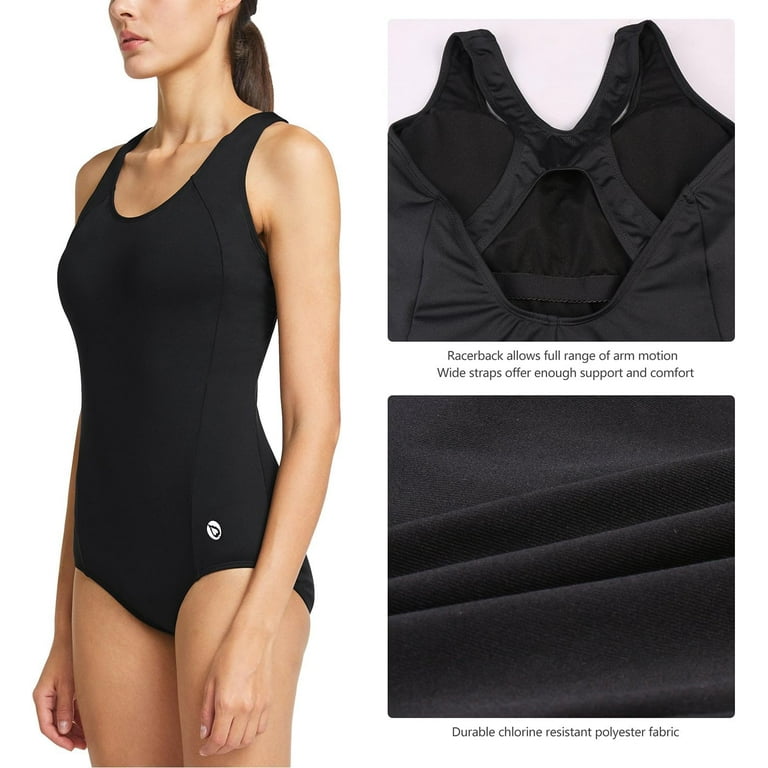 BALEAF Women's Racerback Athletic One Piece Modest Bathing Suit Small Black  